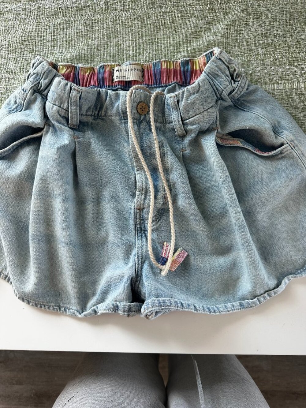 Free People Baggy Paper Bag Shorts with plaid accent and rope, Small